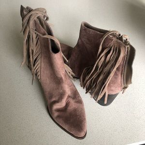 Faux suede boot with fringe